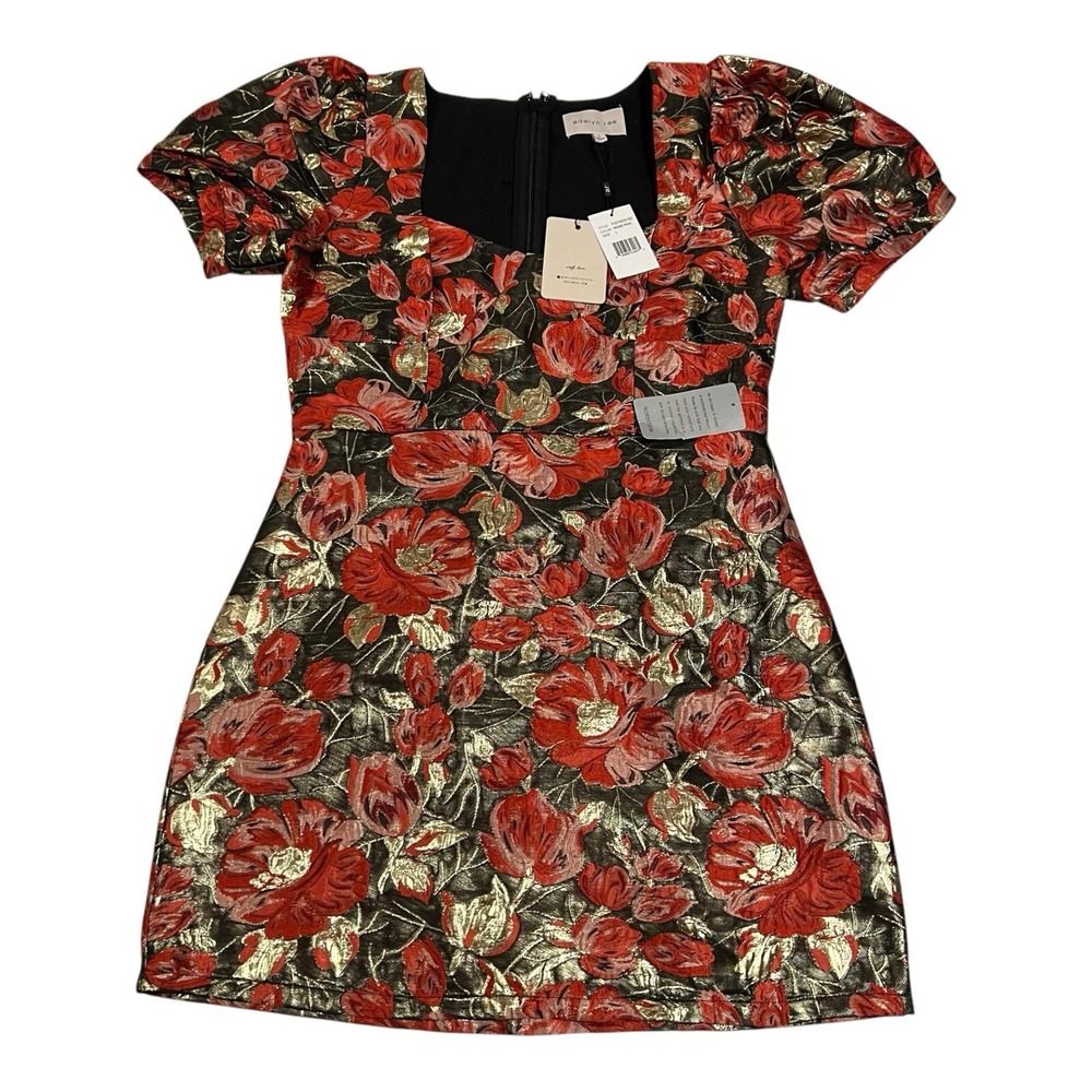 NWT Adelyn Rae Claris Mini Dress L Pink Black Floral Puff Sleeve Formal Party - Picture 2 of 16